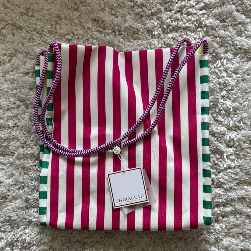 NEVER USED - Shiraleah Pink and Green Striped Tote Bag